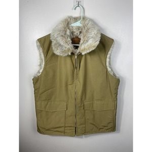 VTG Woolrich Faux Fur Lined Vest Tan Men’s Size Large
